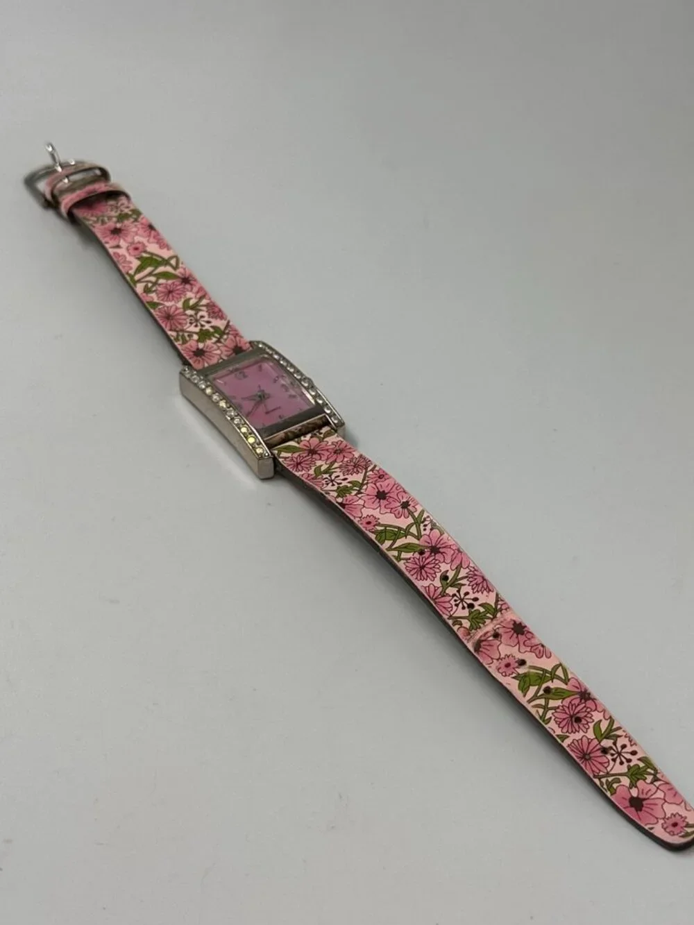 3/$30 Women Watch Silver Pink Mother of Pearl Dial Floral Leather Band Works